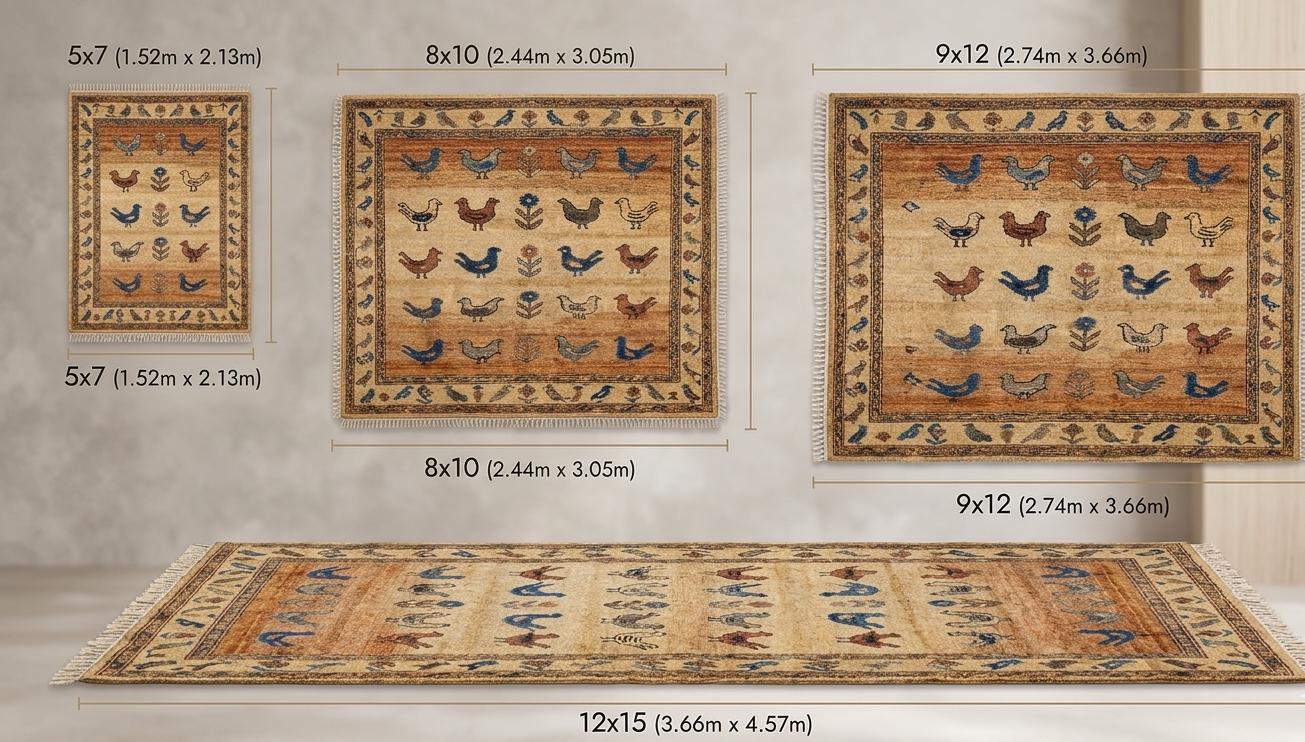 Hand-Knotted Wool Bird Rug, Vintage Oushak Tribal Carpet, Nature Inspired Boho Home