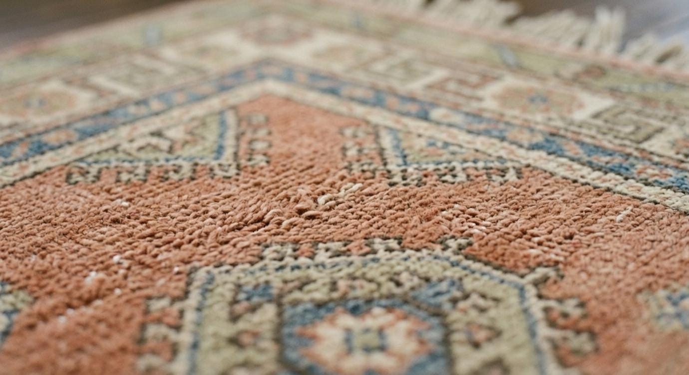 Vintage Turkish Oushak Wool Rug, Peach Blue Distressed Oriental Carpet (8x10)