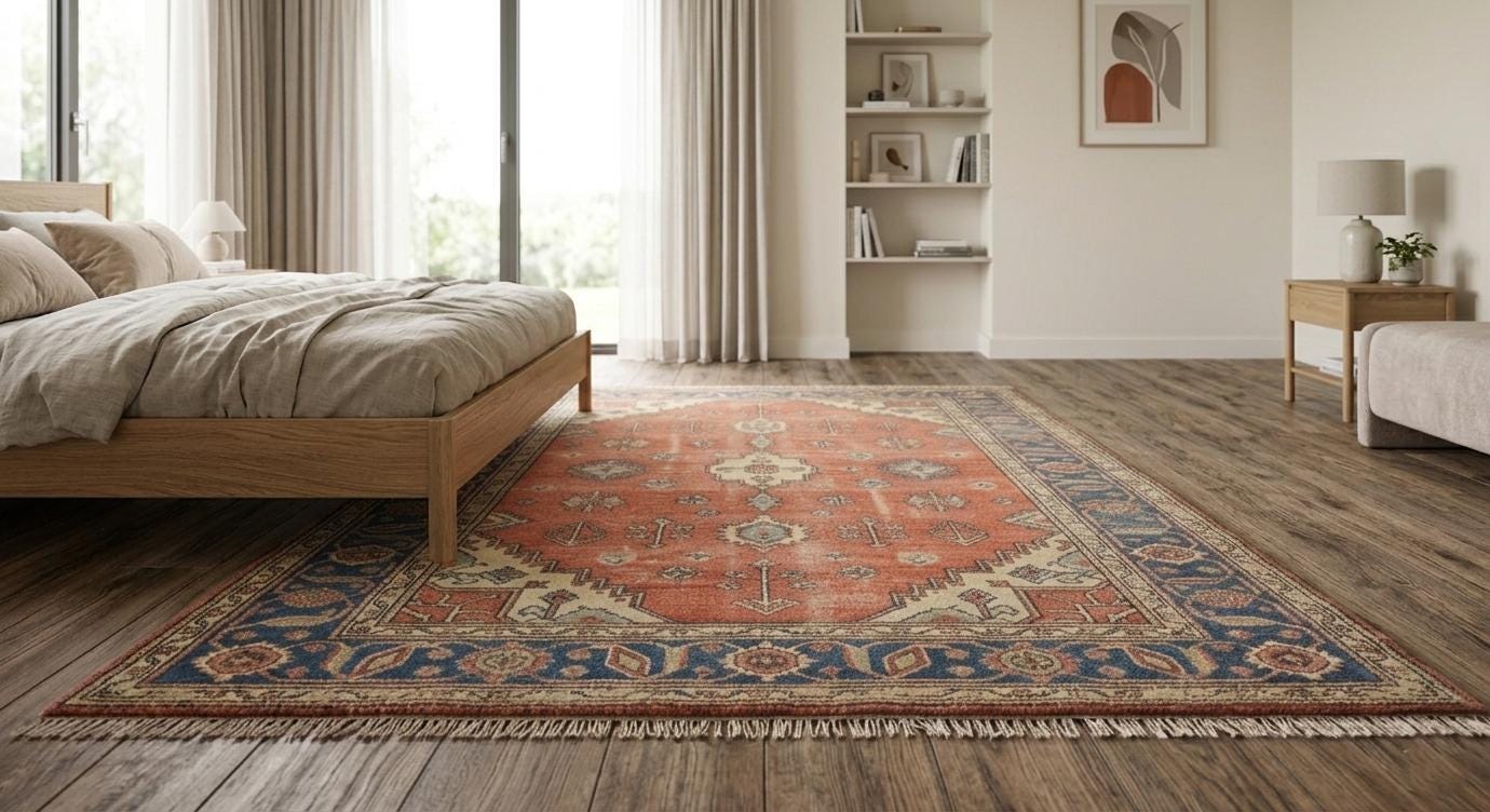 Hand Knotted Oushak Wool Rug, Distressed Floral Medallion Carpet (9x12 feet)