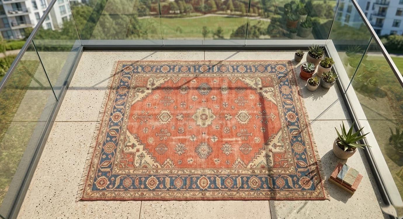 Hand Knotted Oushak Wool Rug, Distressed Floral Medallion Carpet (9x12 feet)