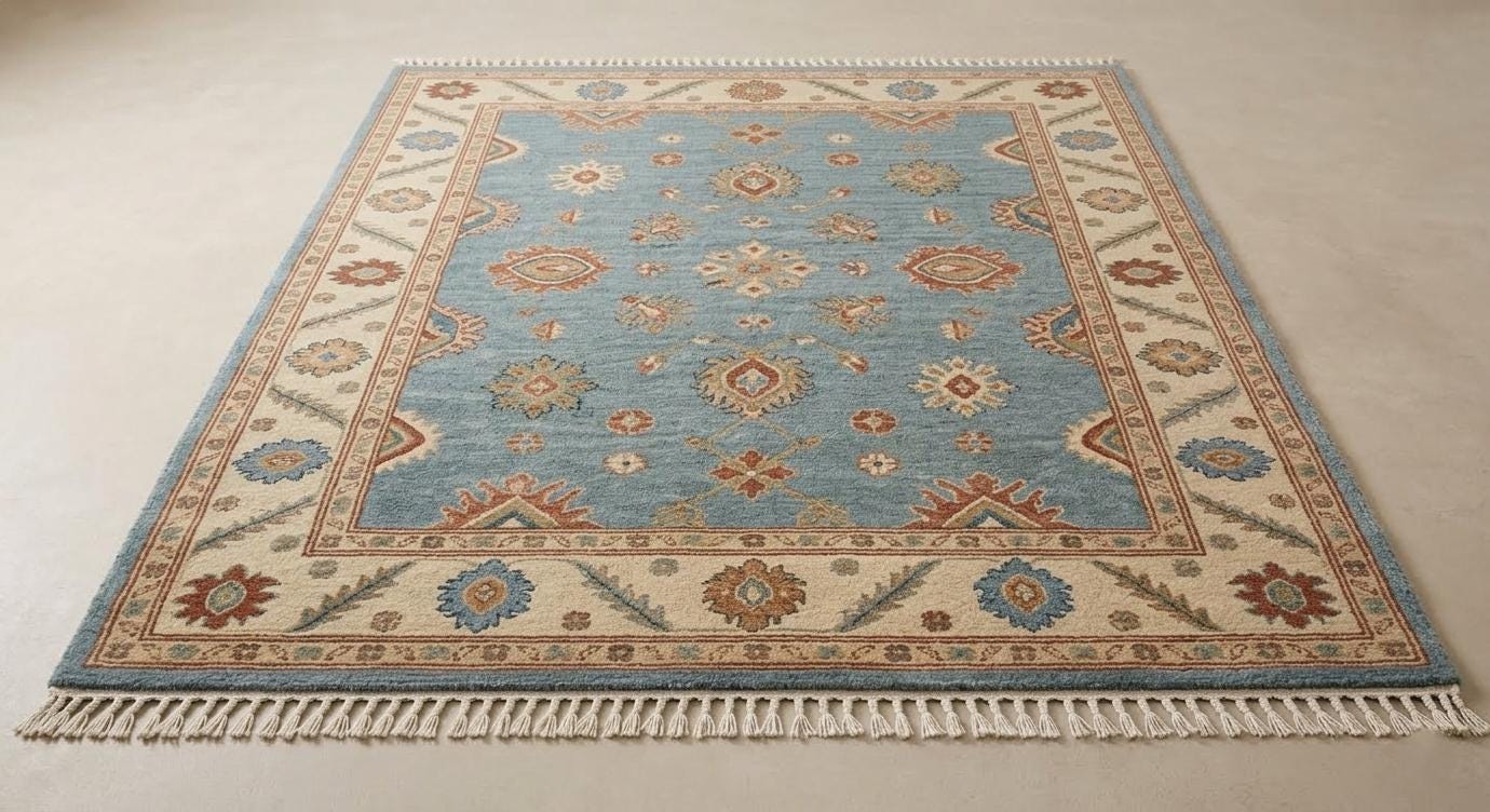 Handmade Blue Oushak Wool Rug, Vintage Tribal Boho Carpet, Custom Size .