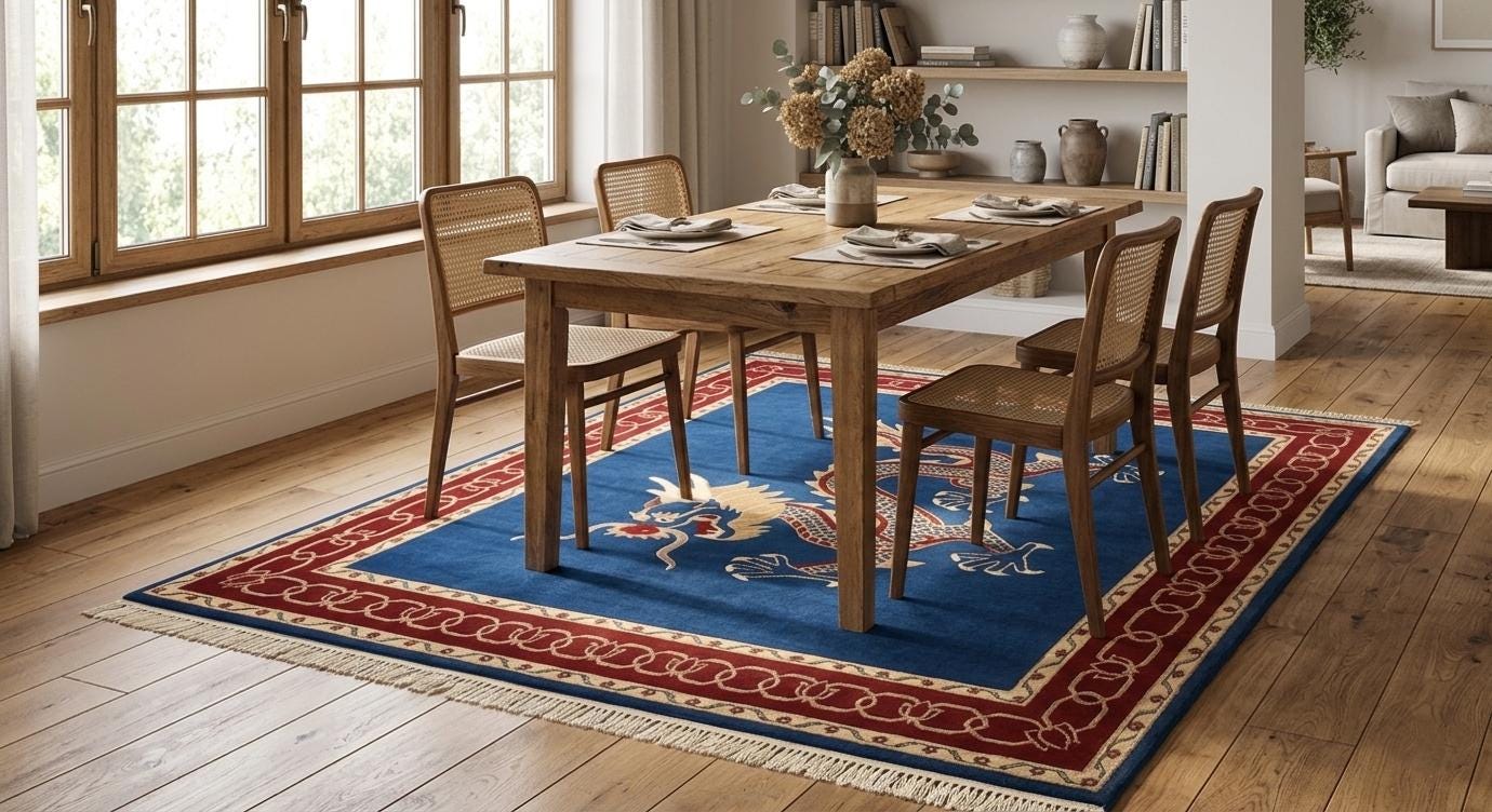 Handmade Wool Chinese Dragon Rug, Oriental Blue Red Area Carpet