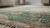 Handmade Wool Oriental Rug, Sage Green Floral Deer Bird Carpet, Vintage Oushak Style