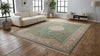 Handmade Wool Oriental Rug, Sage Green Floral Deer Bird Carpet, Vintage Oushak Style