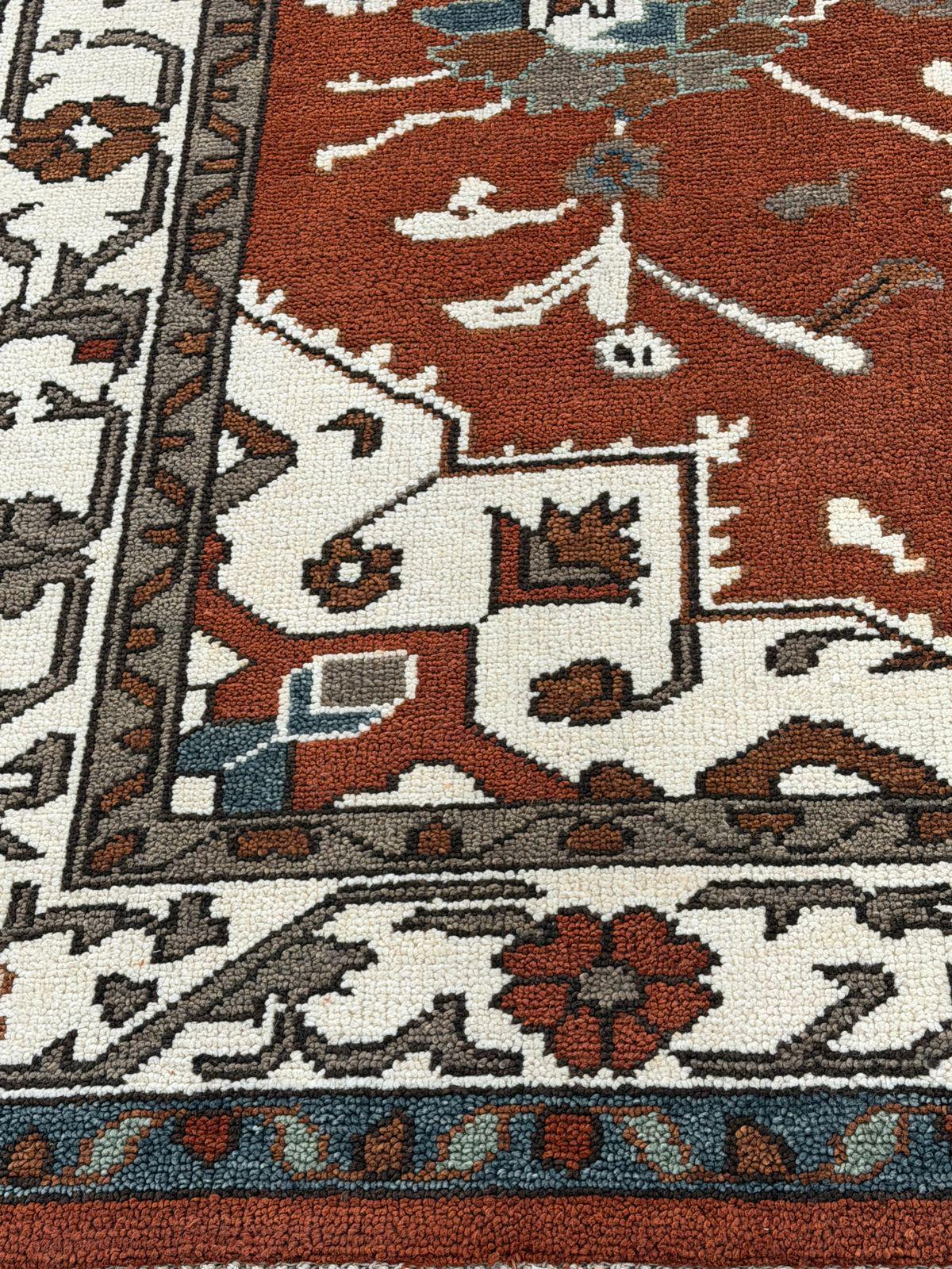 Handmade Rust Red Oriental Wool Rug, Vintage Floral Medallion Carpet
