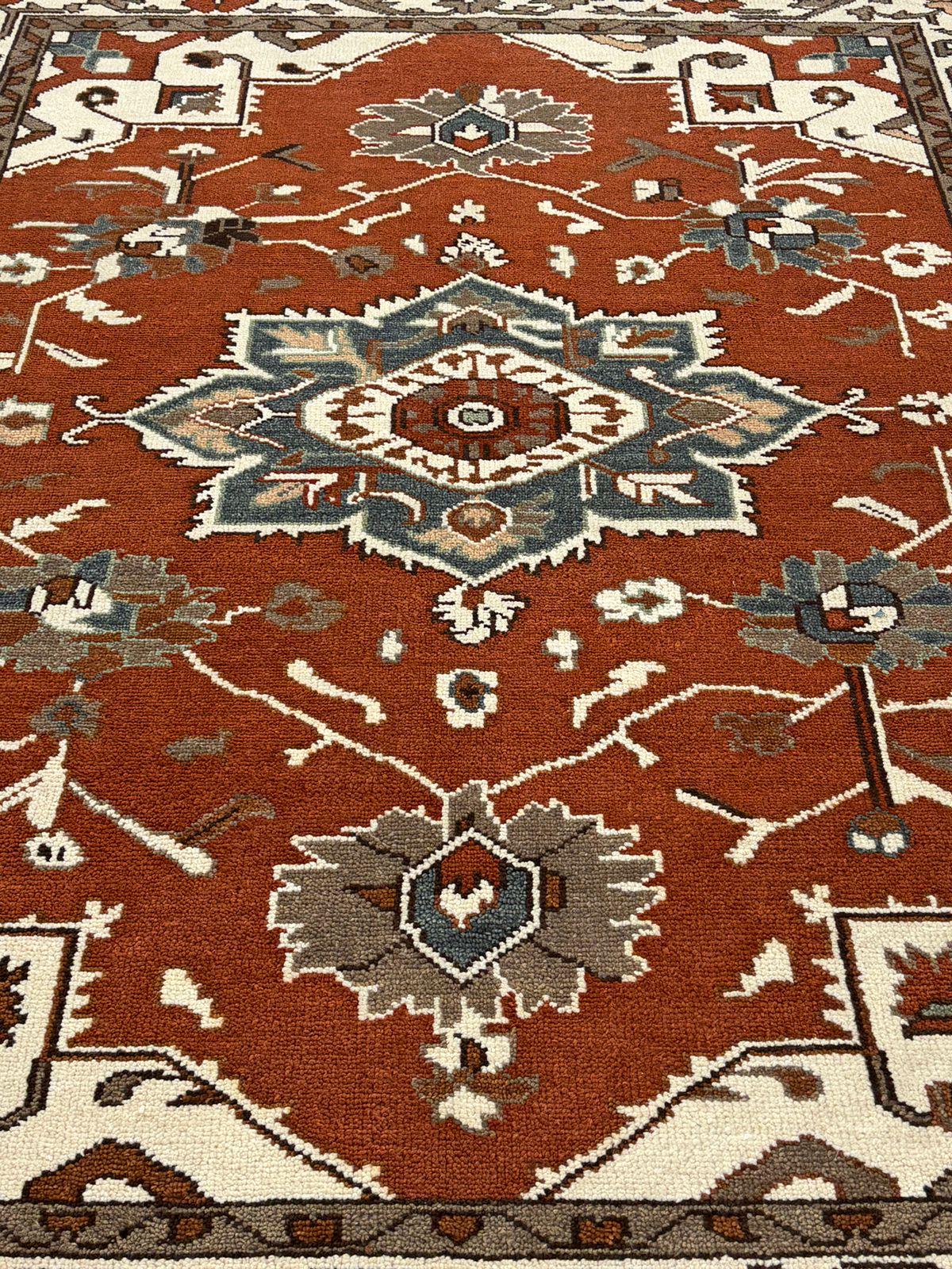 Handmade Rust Red Oriental Wool Rug, Vintage Floral Medallion Carpet