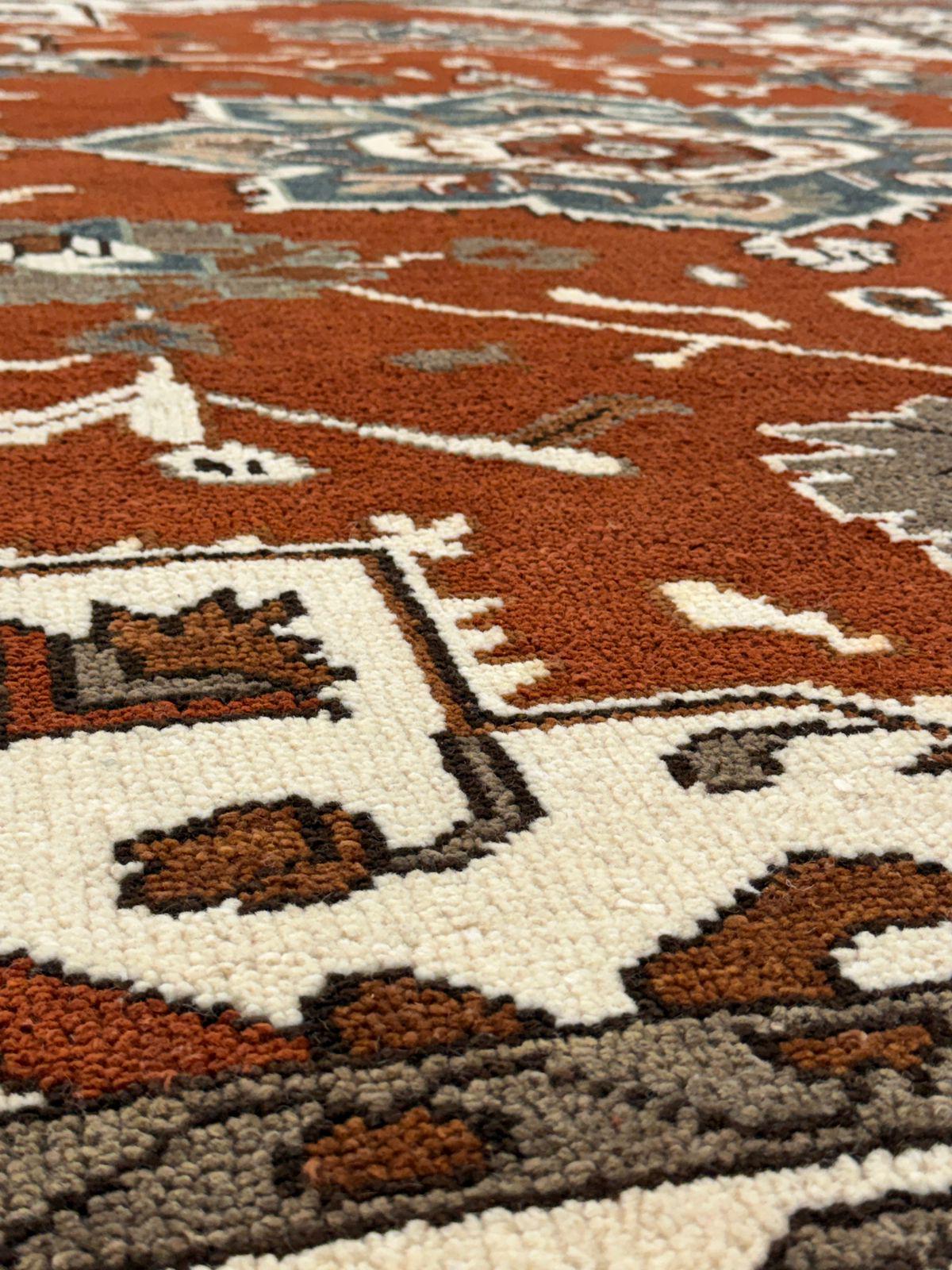 Handmade Rust Red Oriental Wool Rug, Vintage Floral Medallion Carpet