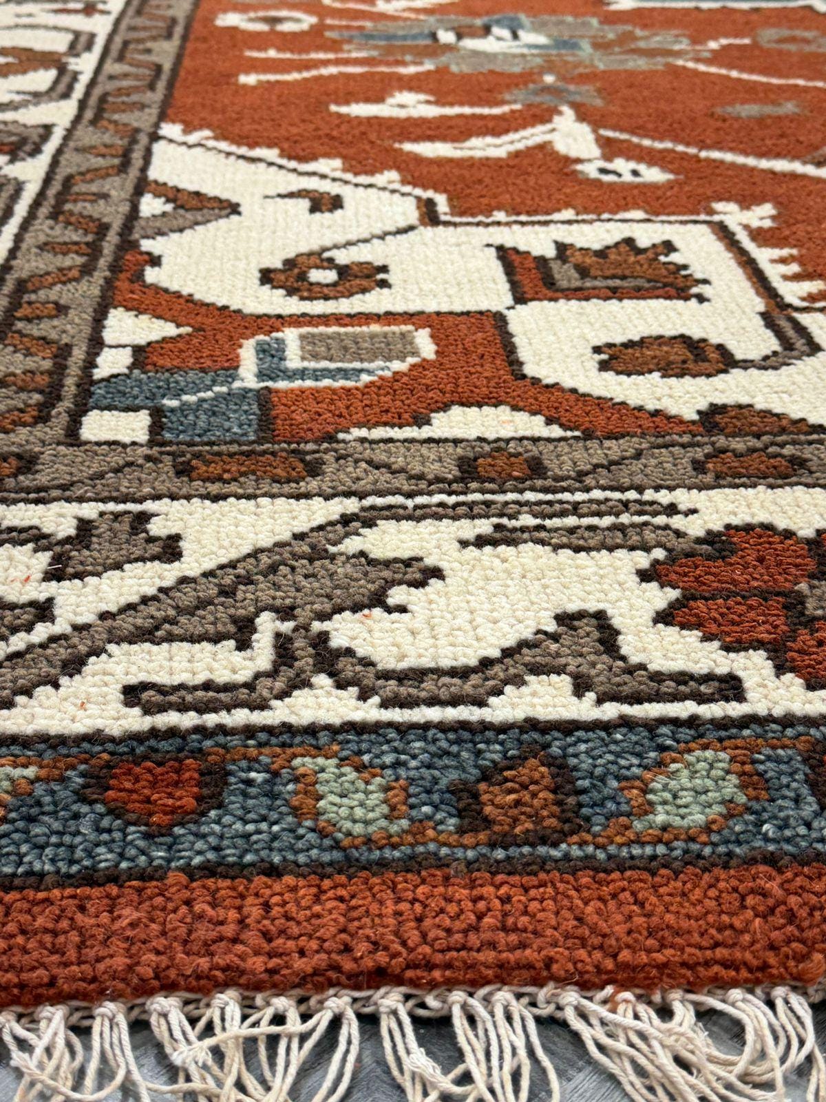 Handmade Rust Red Oriental Wool Rug, Vintage Floral Medallion Carpet