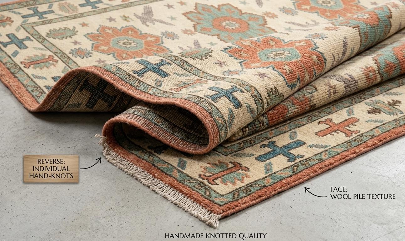 Hand Knotted Wool Oushak Rug, Vintage Tribal Southwestern Boho Carpet