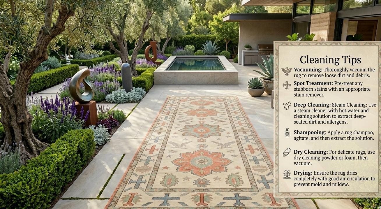 Hand Knotted Wool Oushak Rug, Vintage Tribal Southwestern Boho Carpet
