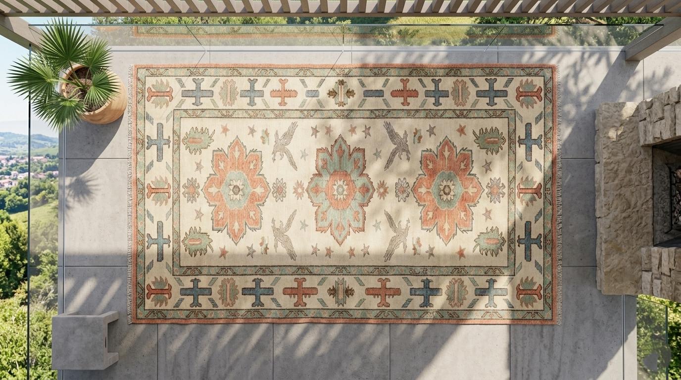 Hand Knotted Wool Oushak Rug, Vintage Tribal Southwestern Boho Carpet