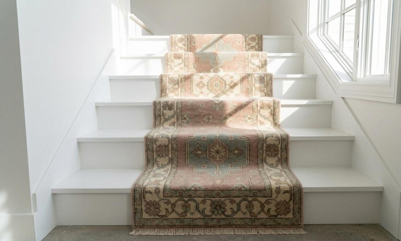 Hand Knotted Wool Runner Rug, Vintage Turkish Oushak Floral Hallway Carpet