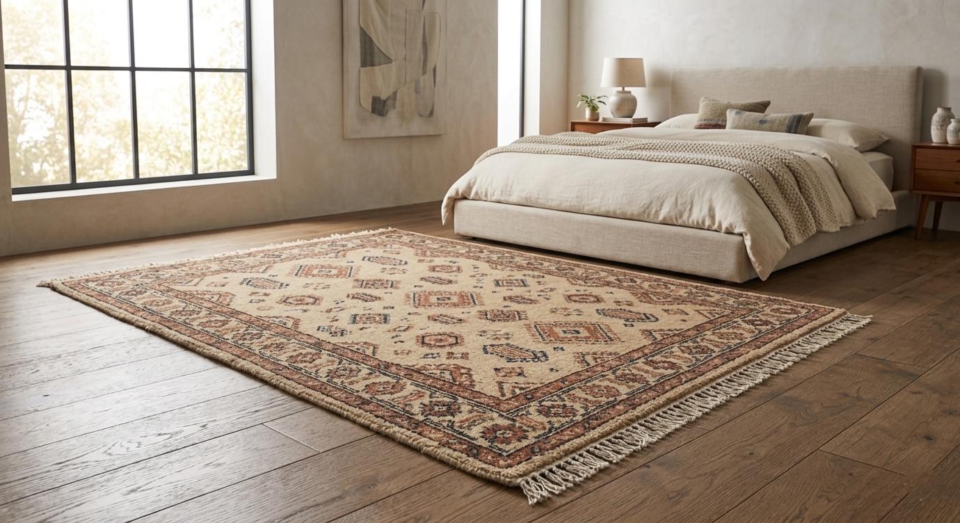 Hand Knotted Wool Rug, Tribal Geometric Oriental Carpet, Boho Rustic Living Room