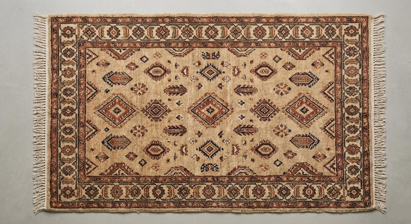 Hand Knotted Wool Rug, Tribal Geometric Oriental Carpet, Boho Rustic Living Room