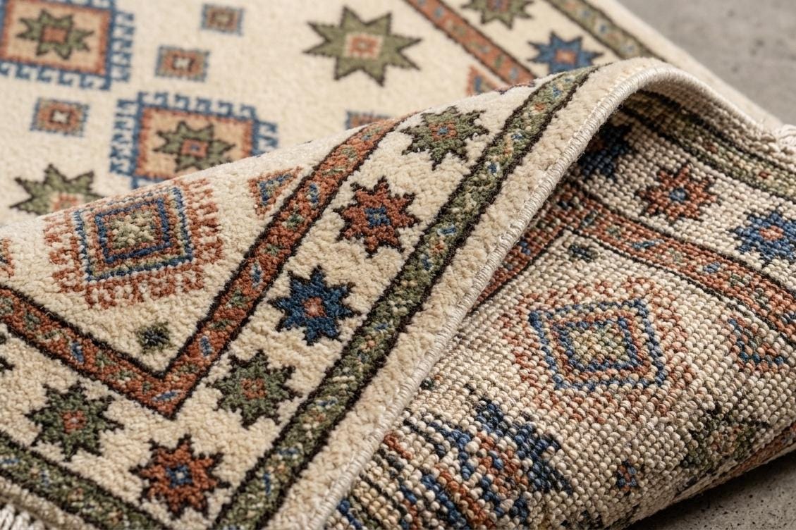 Handmade Wool Geometric Rug, Tribal Diamond Boho Carpet, Southwestern Farmhouse Area Rug