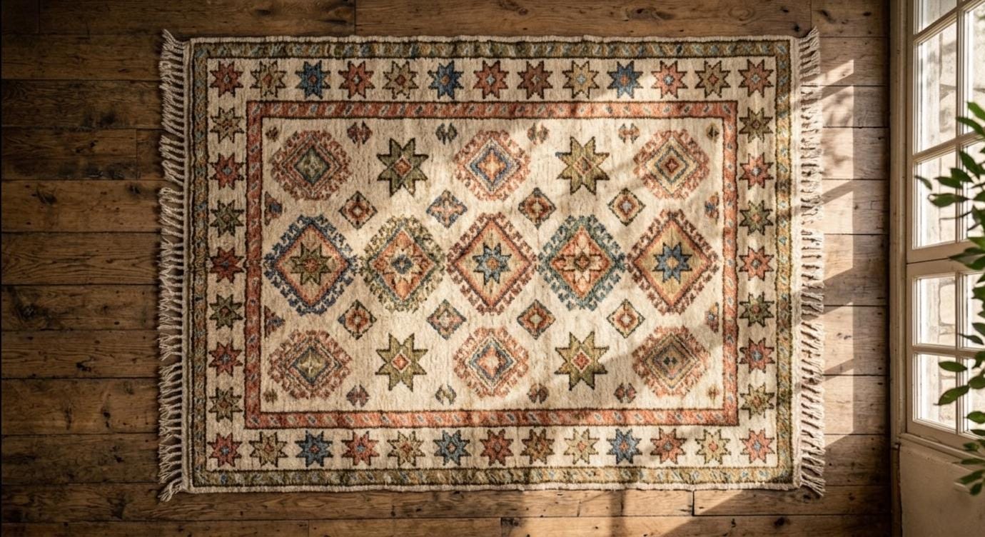 Handmade Wool Geometric Rug, Tribal Diamond Boho Carpet, Southwestern Farmhouse Area Rug