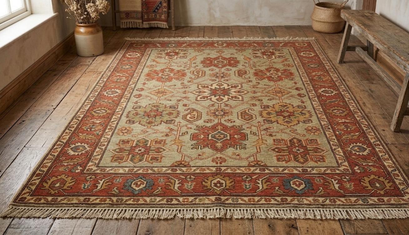 Sage Green Floral Oriental Rug, Handmade Vintage Persian Style Carpet (8x10 Ft)