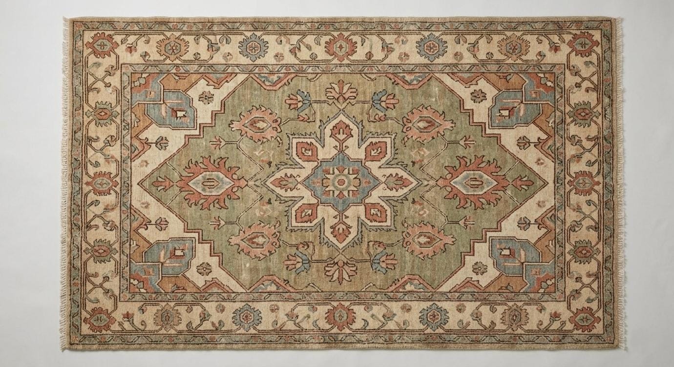 Hand Knotted Wool Oushak Rug, Sage Green Floral Oriental Carpet 8x10 Ft