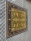 Hand Knotted Wool Oriental Rug, Green Floral Navy Border Carpet