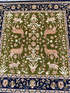 Hand Knotted Wool Oriental Rug, Green Floral Navy Border Carpet