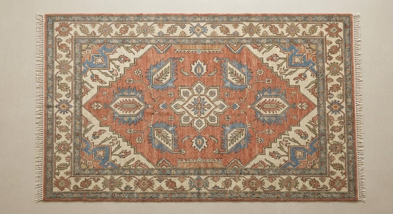 Hand Knotted Wool Turkish Rug, Terracotta Blue Oriental Area Carpet