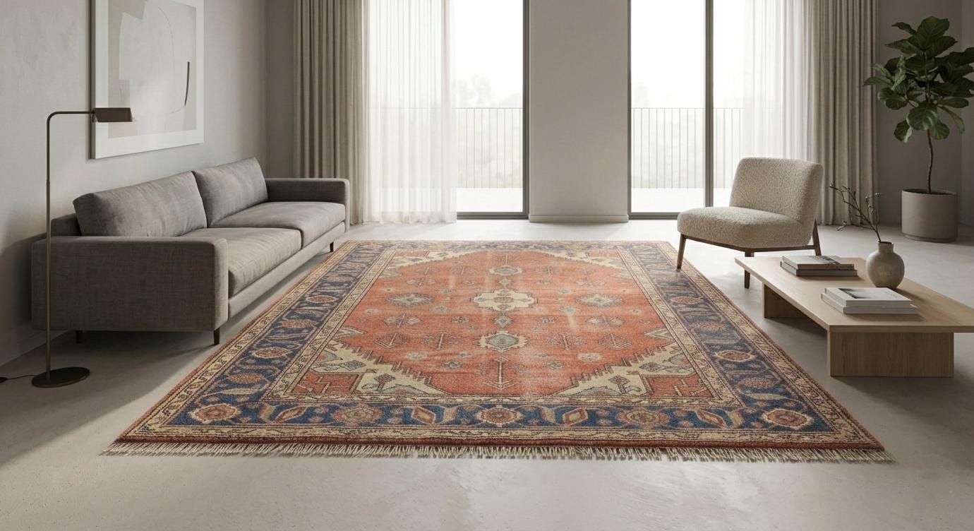 Hand Knotted Oushak Wool Rug, Distressed Floral Medallion Carpet (9x12 feet)
