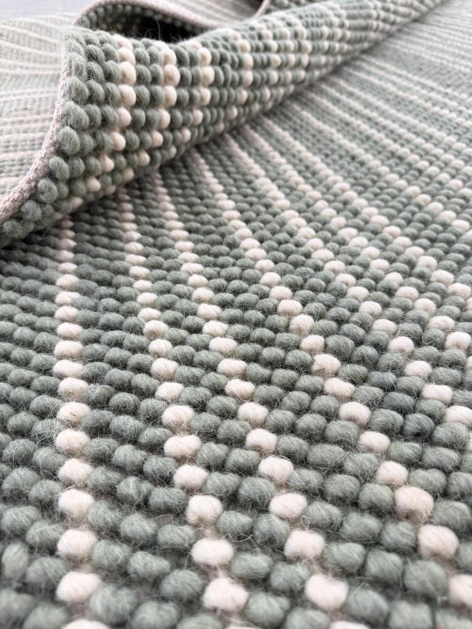 Handwoven Wool Rug, Grey White Dotted Texture, Modern Scandinavian Carpet