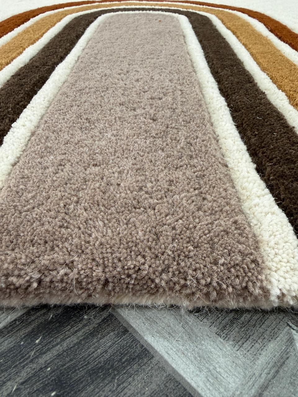 Handmade Boho Rainbow Sun Tufted Rug, Neutral Earth Tone Geometric Carpet