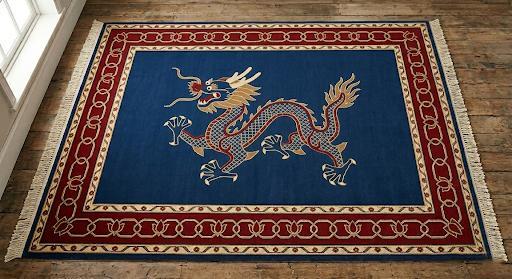 Handmade Wool Chinese Dragon Rug, Oriental Blue Red Area Carpet