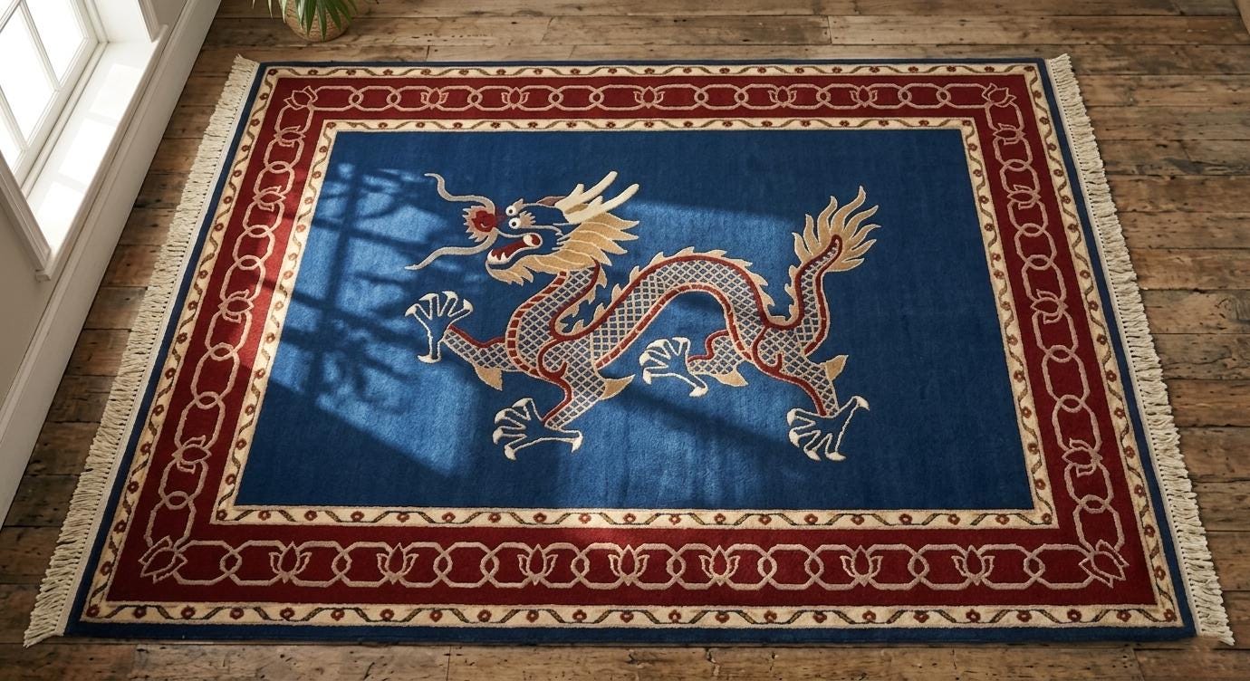 Handmade Wool Chinese Dragon Rug, Oriental Blue Red Area Carpet