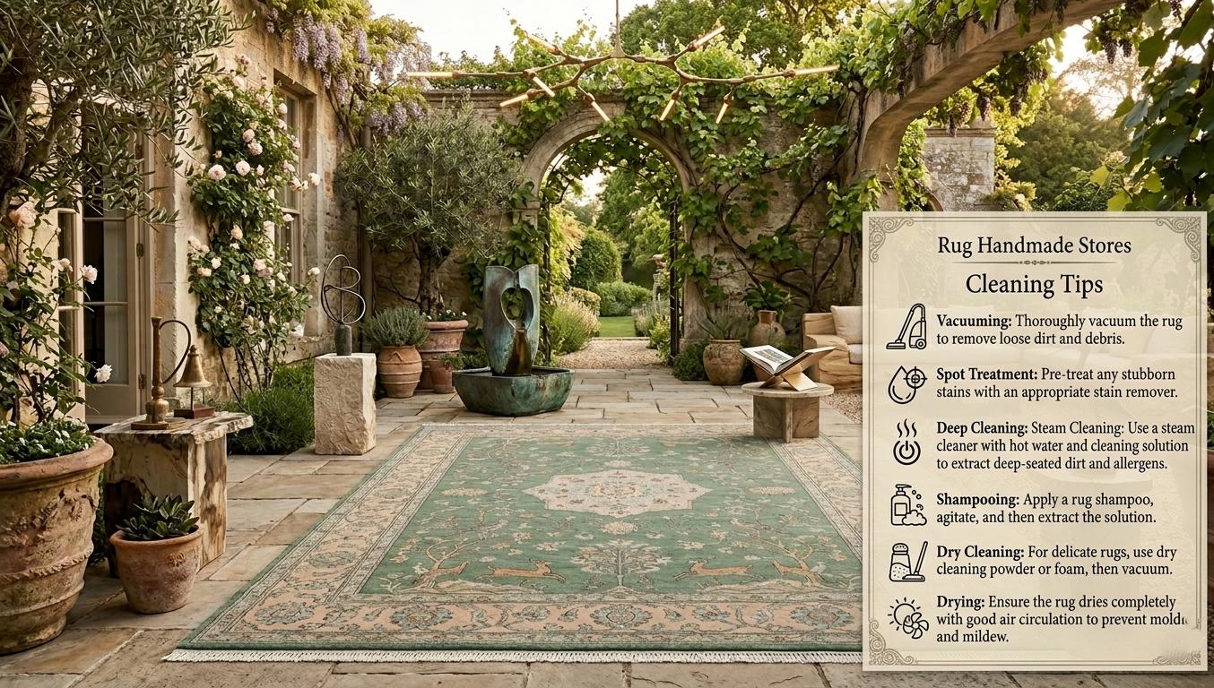 Handmade Wool Oriental Rug, Sage Green Floral Deer Bird Carpet, Vintage Oushak Style