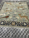 Hand-Knotted Wool Woodland Animal Rug, Deer Bird Nature Nursery Carpet