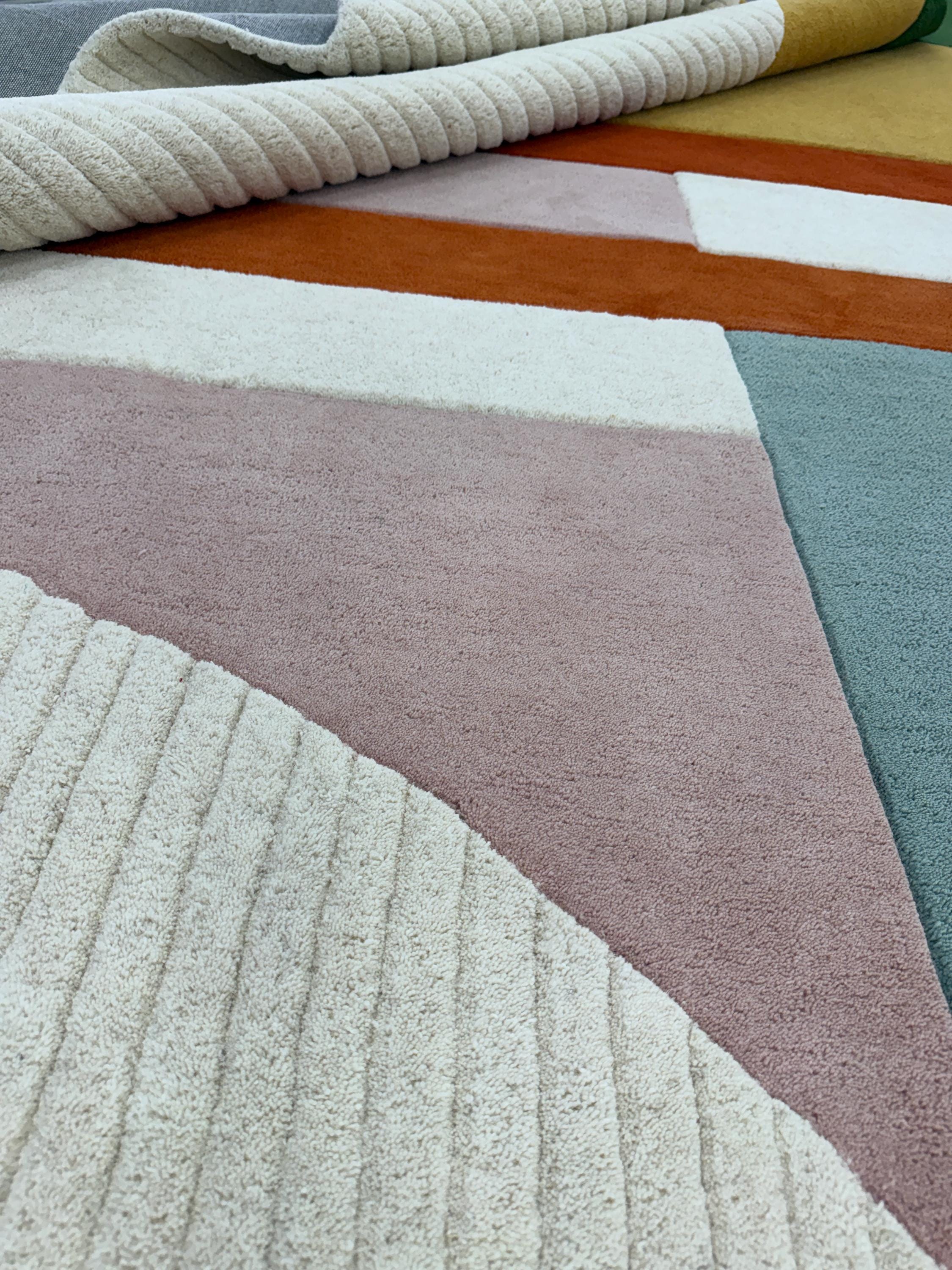 Handmade Tufted Abstract Geometric Rug, Pastel Boho Living Room Carpet