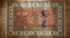 Hand-Knotted Wool Bird Deer Rug, Rust Orange Persian Inspired Floral Carpet
