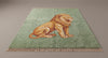 Hand Knotted Lion Wool Rug, Green Animal Design Carpet, Living Room Statement Piece