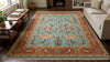 Hand-Knotted Wool Rug, Persian Style Blue Floral Deer Animal Oriental Carpet