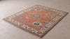 Hand-Knotted Wool Oushak Rug, Coral Blue Floral Oriental Carpet, Living Room Area Rug