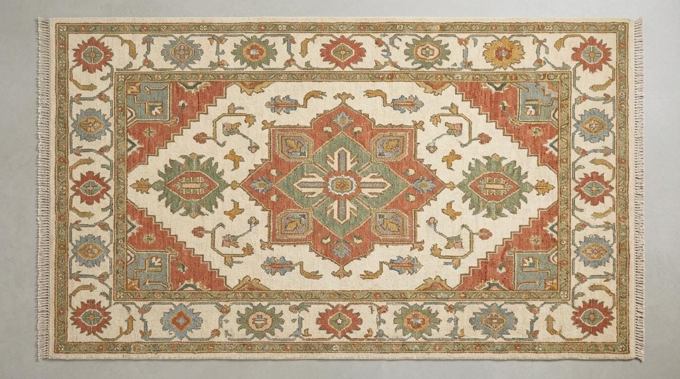 Hand Knotted Wool Oushak Rug, Traditional Oriental Medallion Carpet, Boho Living Room Area Rug