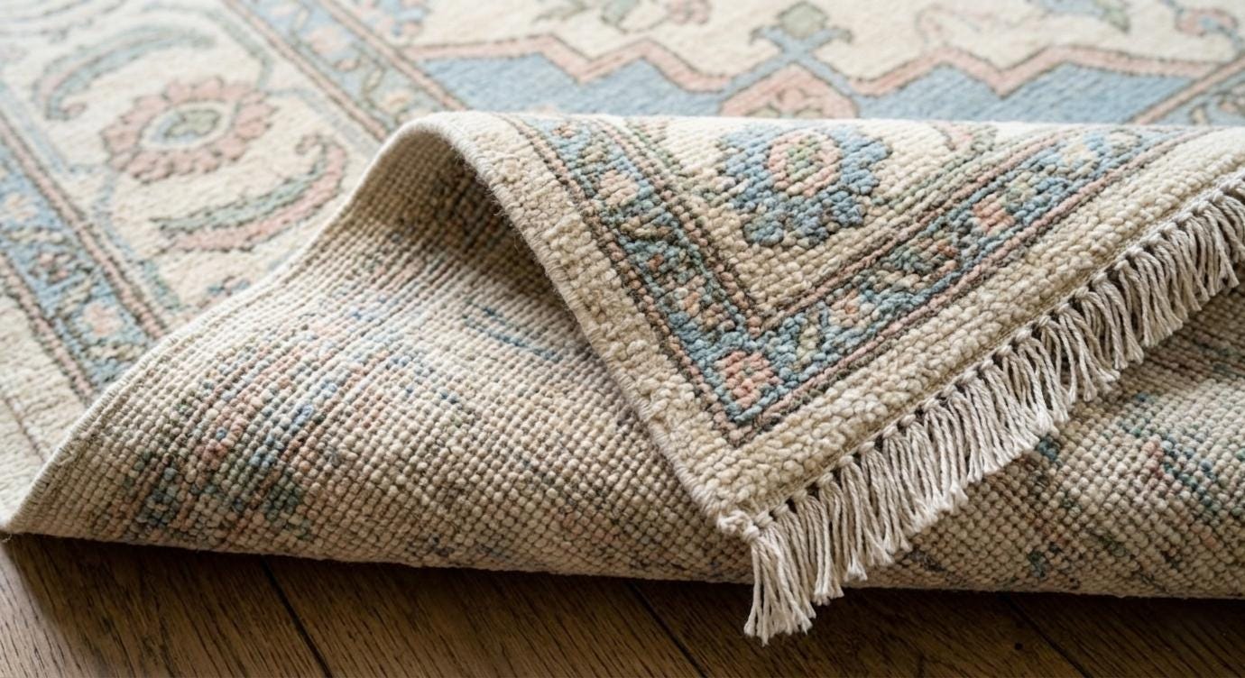 Hand Knotted Wool Rug, Pastel Floral Medallion, Turkish Boho Carpet, Beige Blue Living Room