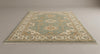 Hand Knotted Wool Rug, Oushak Style Blue Beige Floral Carpet