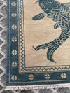 Hand-Knotted Wool Koi Fish Rug, Japanese Style Carpet, Blue Beige Zen Home Decor