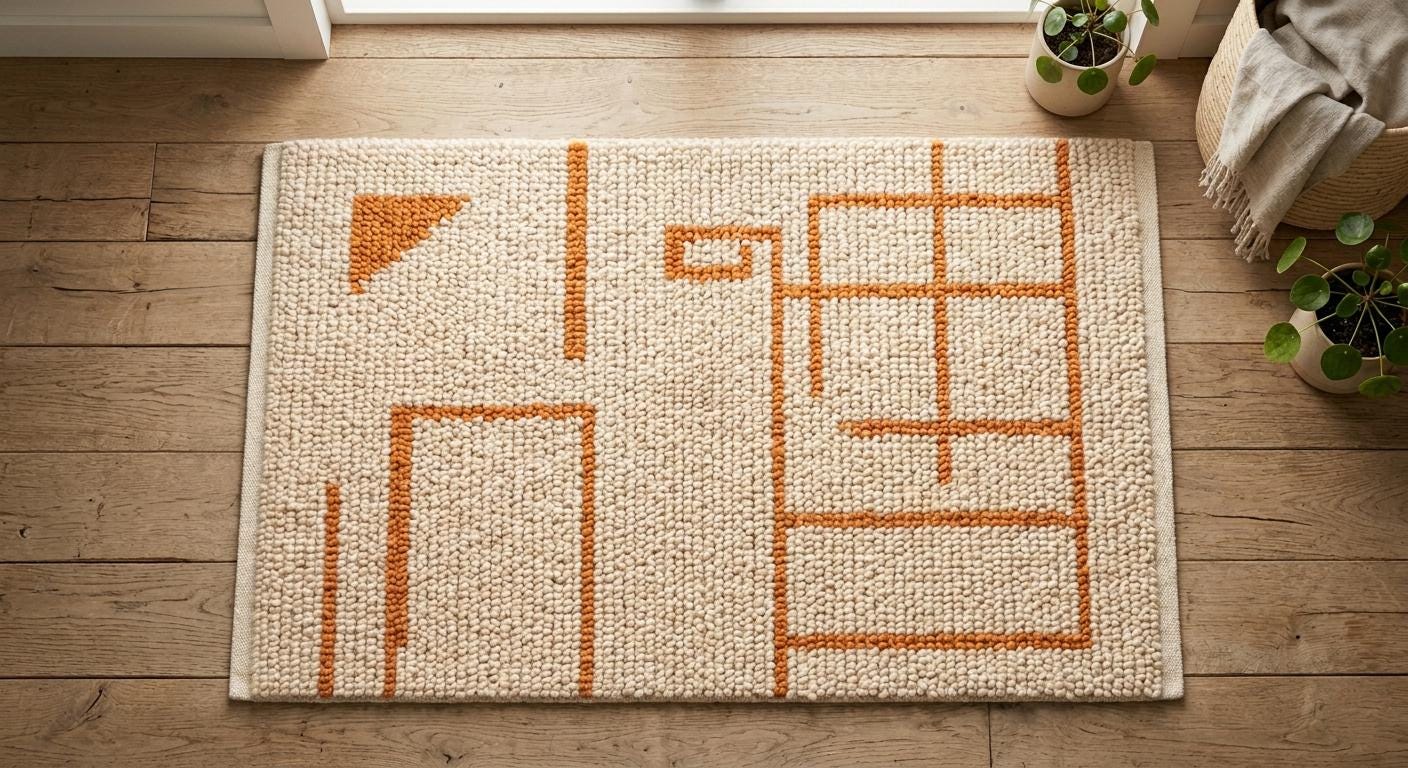 Handmade Chunky Wool Rug, Geometric Cream Area Carpet, Textured Boho Living Room Décor