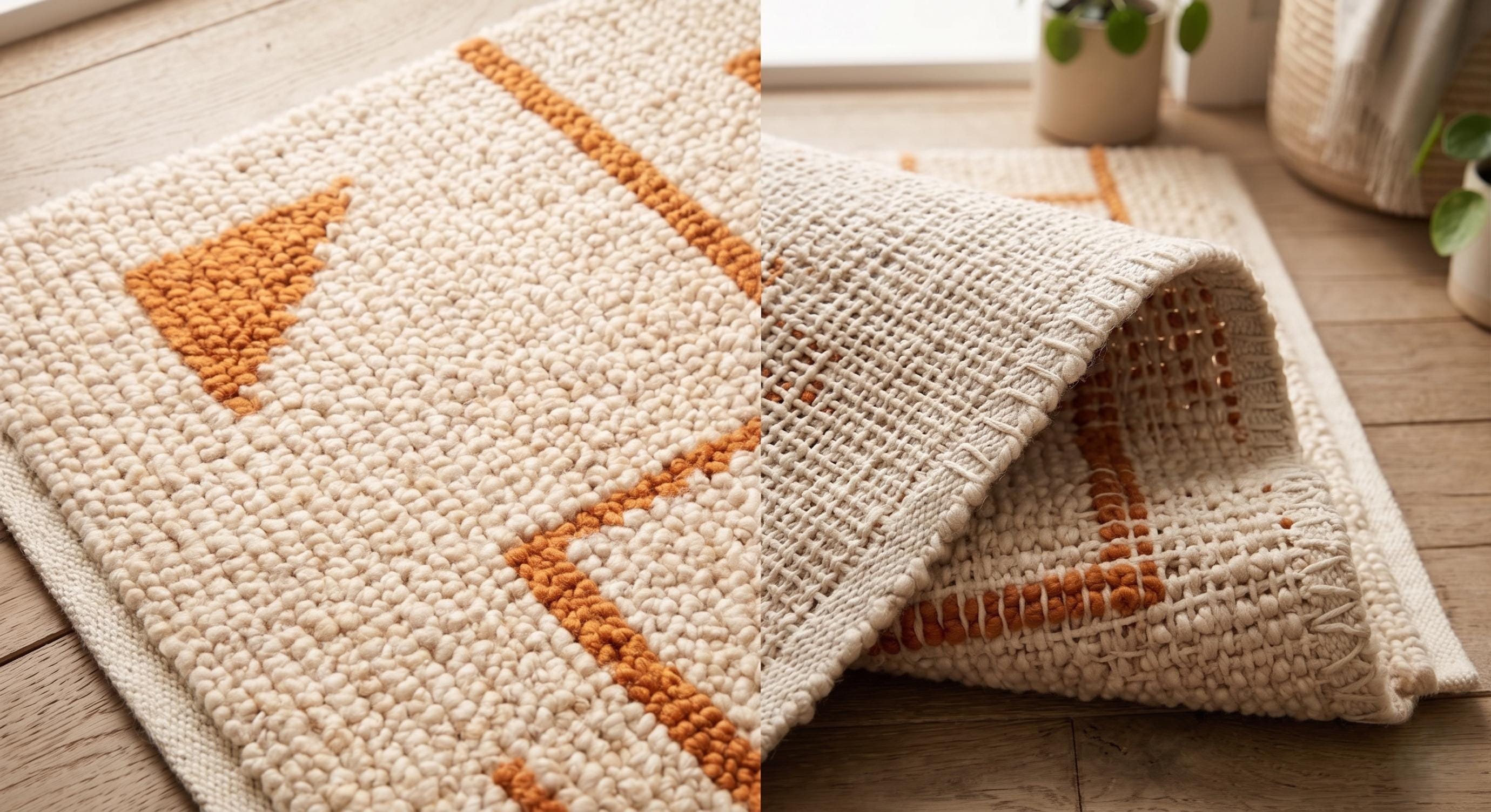 Handmade Chunky Wool Rug, Geometric Cream Area Carpet, Textured Boho Living Room Décor
