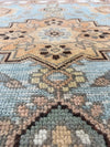 Hand-Knotted Wool Medallion Rug, Blue Beige Traditional Oriental Boho Carpet