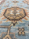Hand-Knotted Wool Medallion Rug, Blue Beige Traditional Oriental Boho Carpet