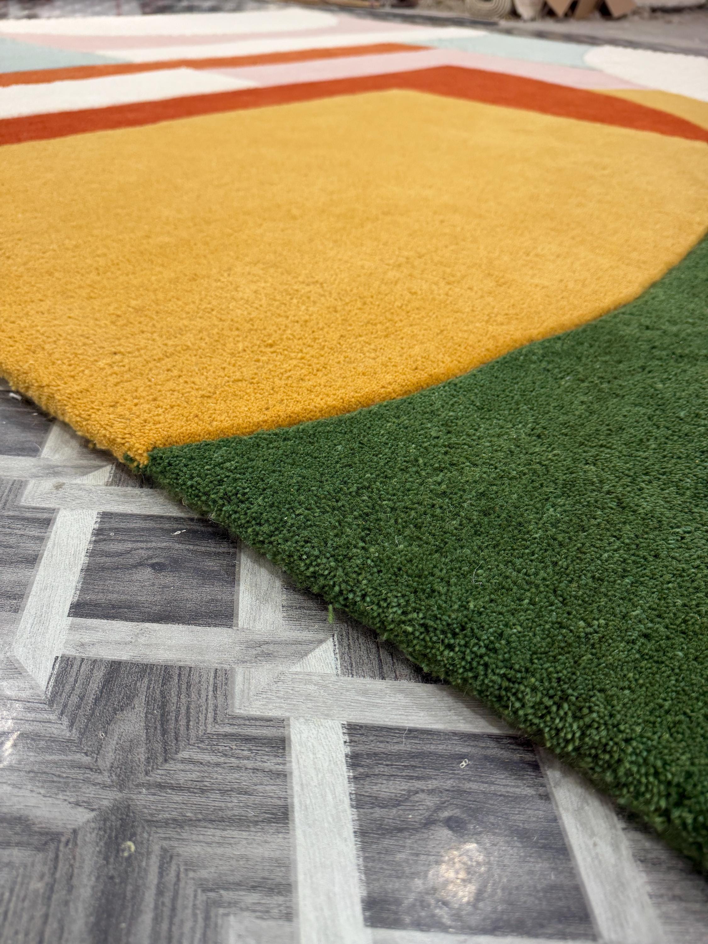 Handmade Tufted Abstract Geometric Rug, Pastel Boho Living Room Carpet