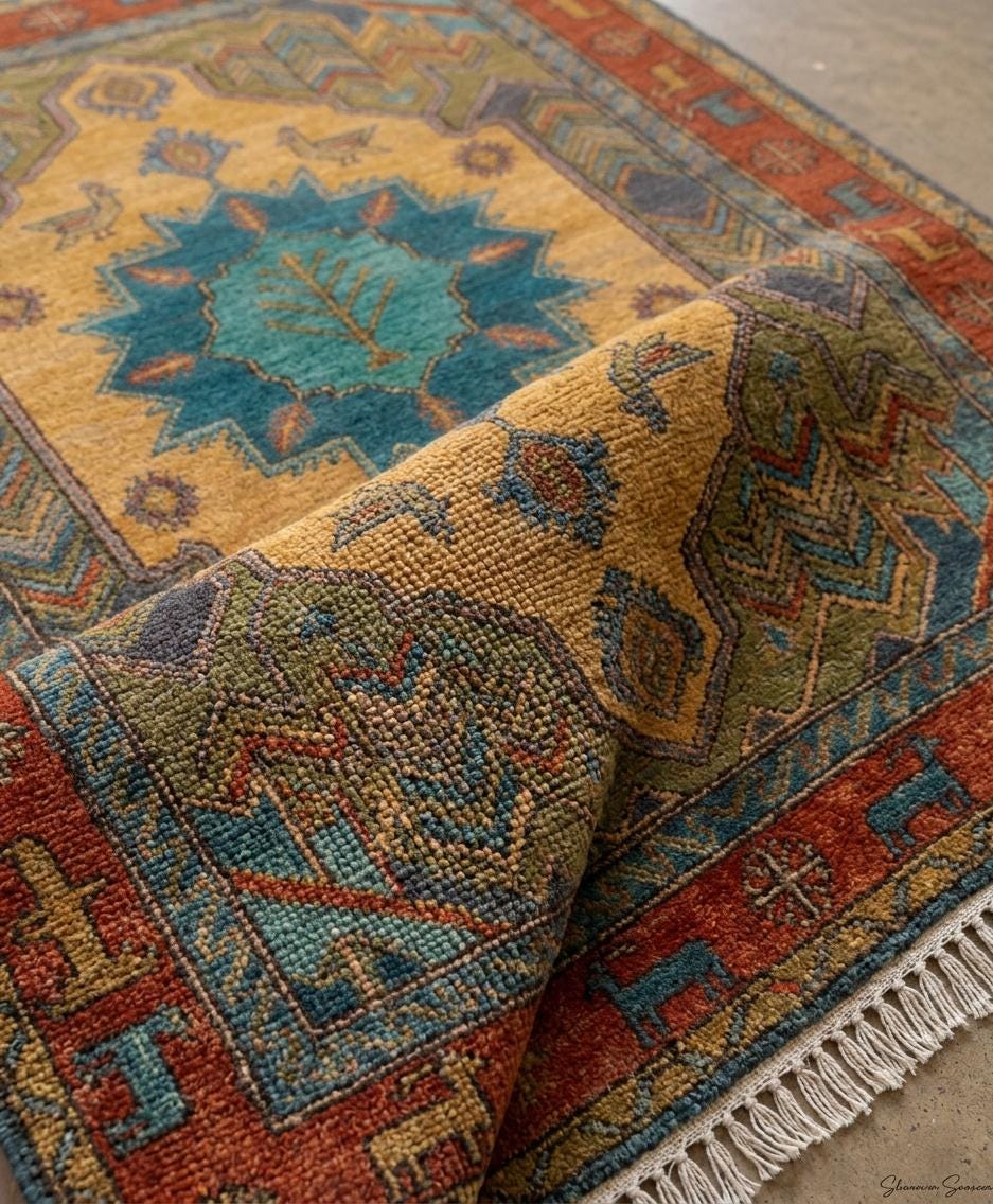 Hand Knotted Wool Rug, Southwestern Tribal Geometric Boho Carpet