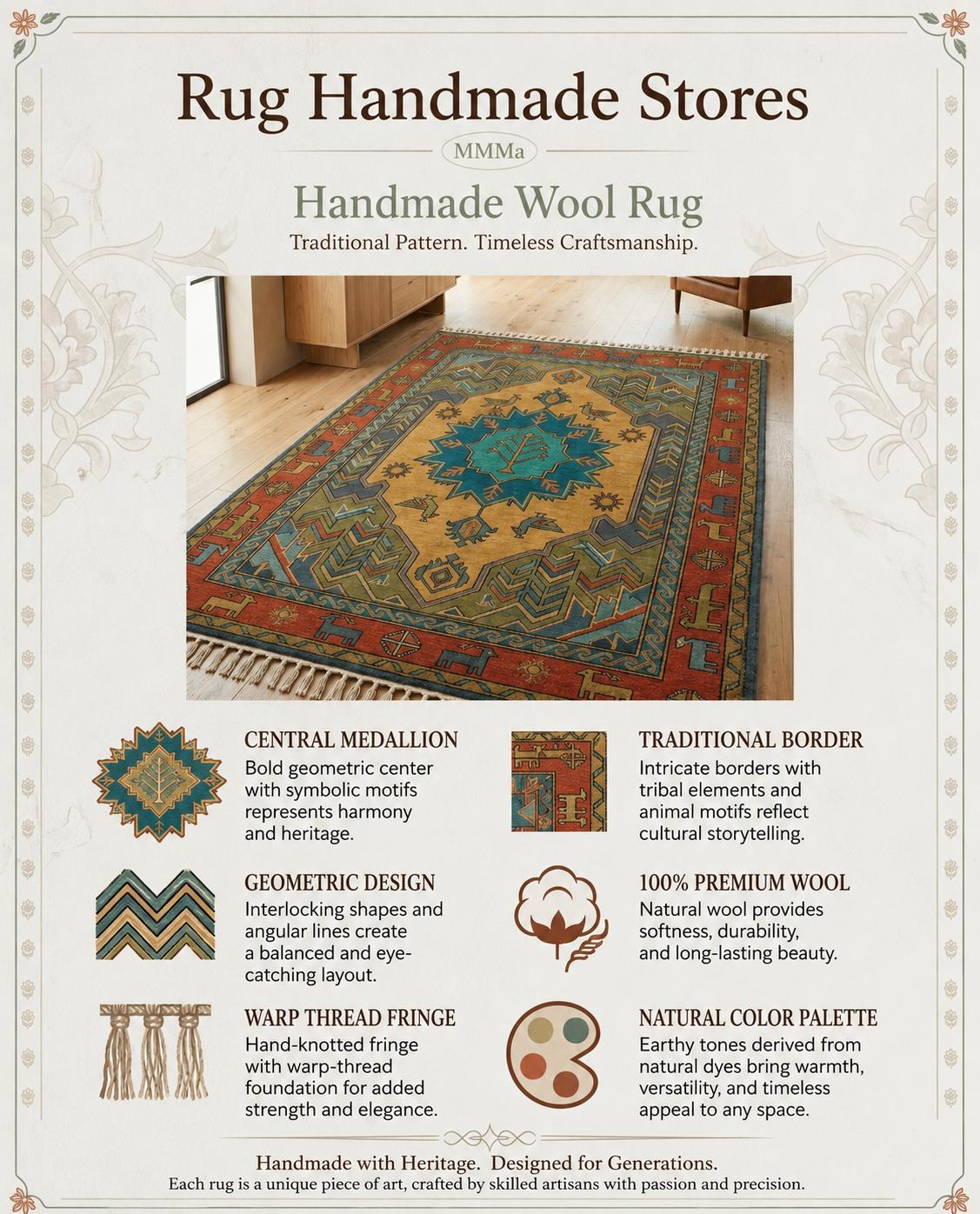 Hand Knotted Wool Rug, Southwestern Tribal Geometric Boho Carpet