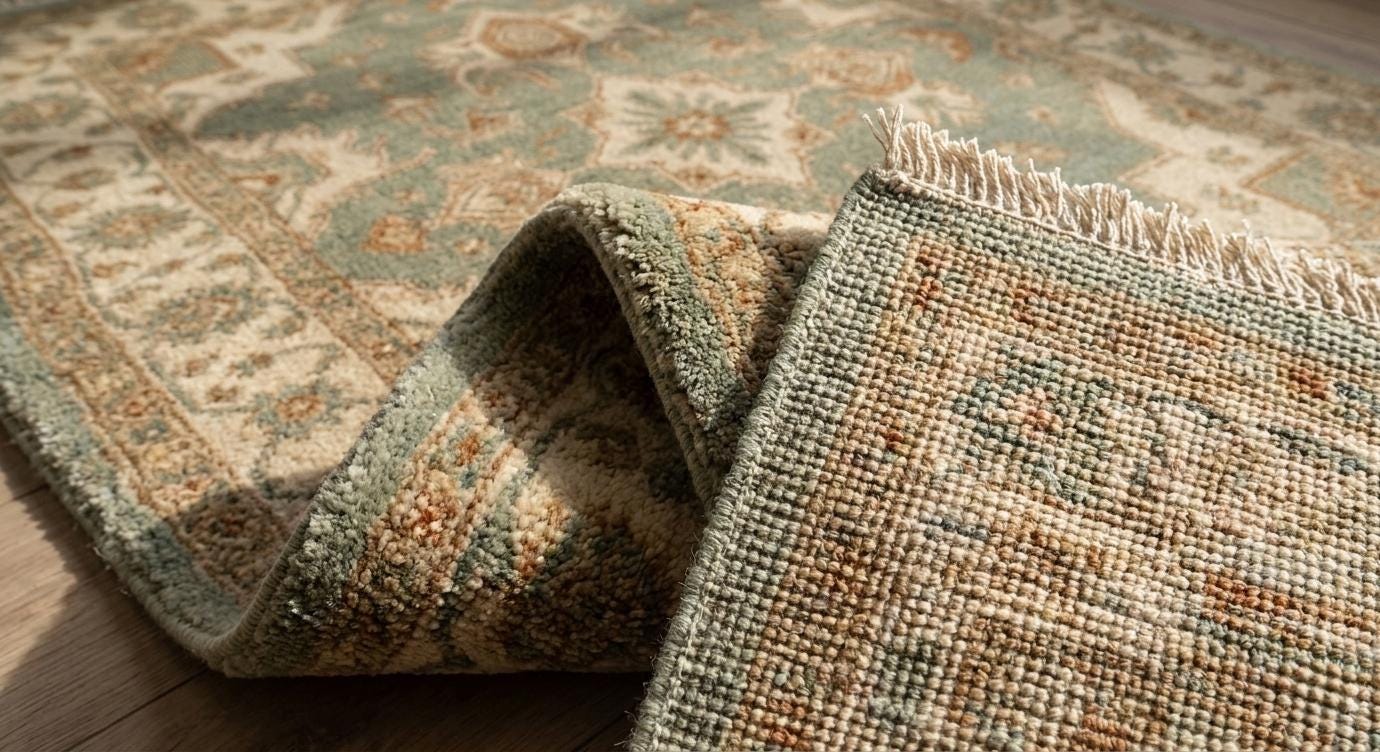 Hand Knotted Wool Rug, Oushak Style Blue Beige Floral Carpet
