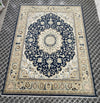 Hand Knotted Wool Medallion Rug, Navy Blue Floral Persian Style Carpet